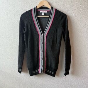Nick & Mo Black and Gray Cardigan with Pink Trim
